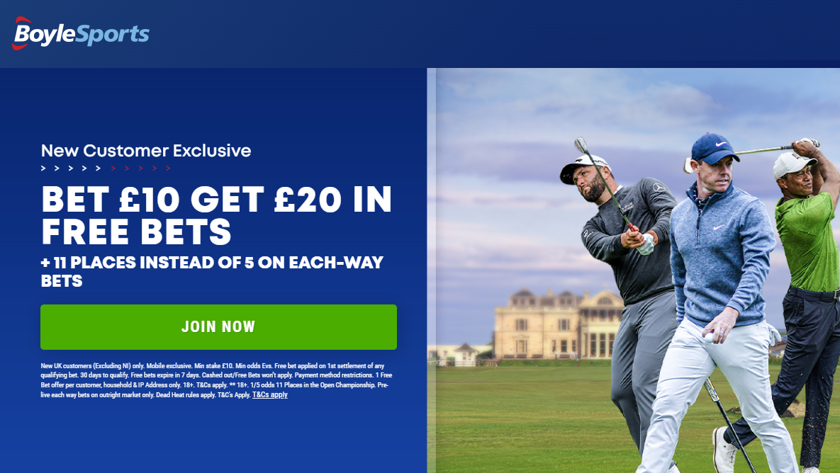Open Championship Bet £20 & Get £20 In Free Bets Plus 11 Places On